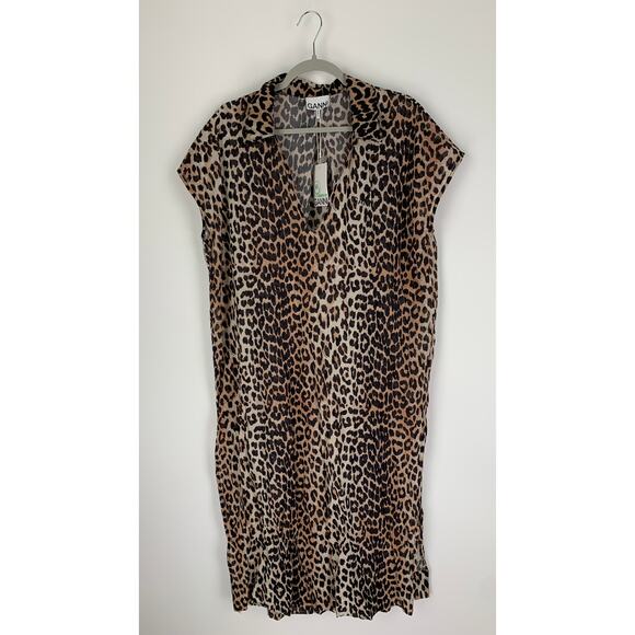 Ganni Organic Cotton Leopard Beach Kaftan Dress Womens XXS/XS Swim Cover Up New - Picture 3 of 12